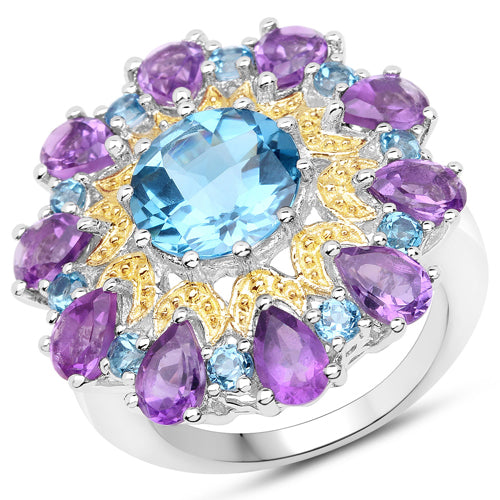 8.86 Carat Genuine London Blue Topaz and Amethyst .925 Sterling Silver Ring by Bids.com