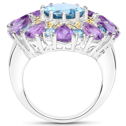 8.86 Carat Genuine London Blue Topaz and Amethyst .925 Sterling Silver Ring by Bids.com