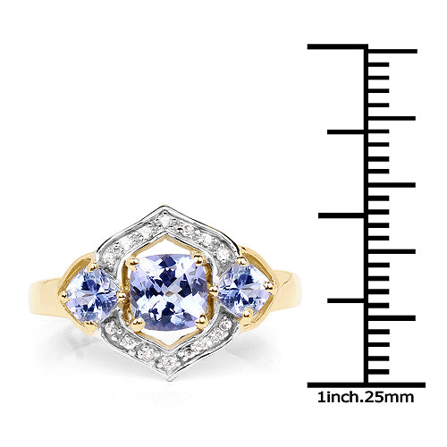 14K Yellow Gold Plated 1.58 Carat Genuine Tanzanite and White Topaz .925 Sterling Silver Ring by Bids.com