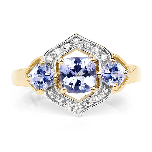 14K Yellow Gold Plated 1.58 Carat Genuine Tanzanite and White Topaz .925 Sterling Silver Ring by Bids.com