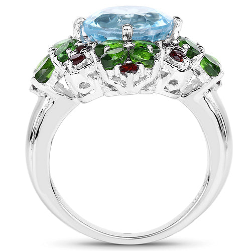 5.76 Carat Genuine Blue Topaz, Chrome Diopside &amp; Garnet .925 Sterling Silver Ring by Bids.com