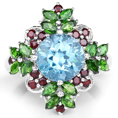 5.76 Carat Genuine Blue Topaz, Chrome Diopside &amp; Garnet .925 Sterling Silver Ring by Bids.com