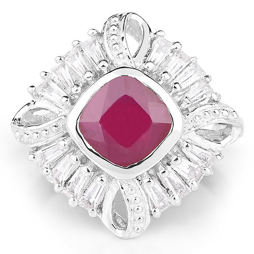 2.66 Carat Glass Filled Ruby and White Topaz .925 Sterling Silver Ring by Bids.com