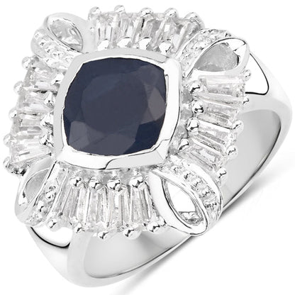 3.06 Carat Glass Filled Sapphire and White Topaz .925 Sterling Silver Ring by Bids.com