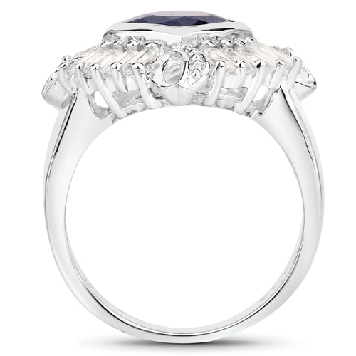 3.06 Carat Glass Filled Sapphire and White Topaz .925 Sterling Silver Ring by Bids.com