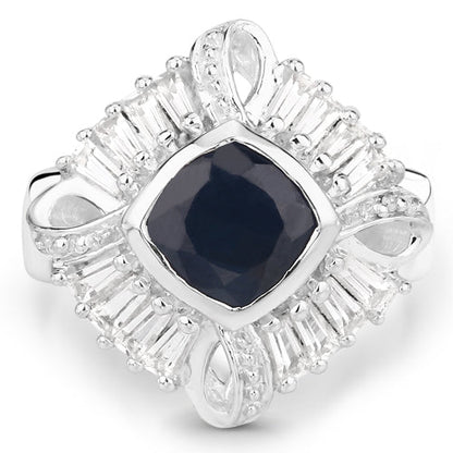 3.06 Carat Glass Filled Sapphire and White Topaz .925 Sterling Silver Ring by Bids.com