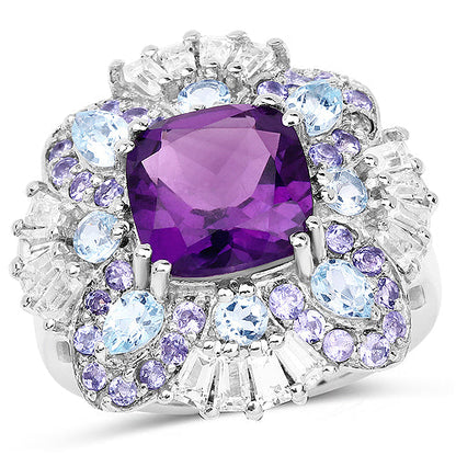 8.38 Carat Genuine Multi Stones .925 Sterling Silver Ring by Bids.com