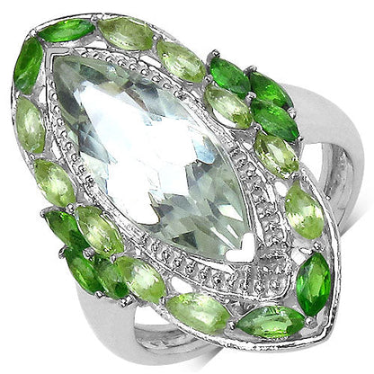 4.90 Carat Genuine Green Amethyst, Peridot and Chrome Diopside .925 Sterling Silver Ring by Bids.com
