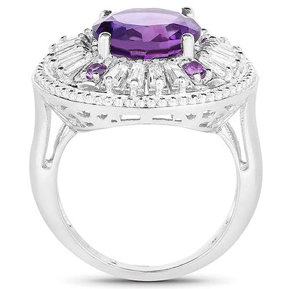 5.58 Carat Genuine Amethyst and White Topaz .925 Sterling Silver Ring by Bids.com