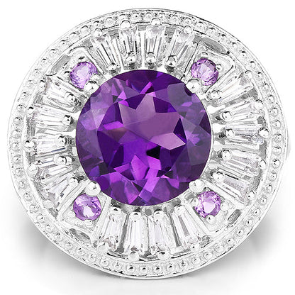5.58 Carat Genuine Amethyst and White Topaz .925 Sterling Silver Ring by Bids.com