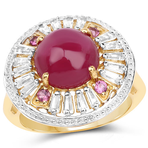 14K Yellow Gold Plated 8.91 Carat Genuine Glass Filled Ruby, Rhodolite &amp; White Topaz .925 Sterling Silver Ring by Bids.com