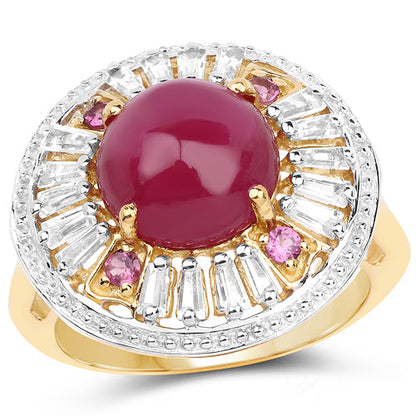 14K Yellow Gold Plated 8.91 Carat Genuine Glass Filled Ruby, Rhodolite &amp; White Topaz .925 Sterling Silver Ring by Bids.com
