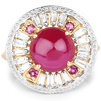 14K Yellow Gold Plated 8.91 Carat Genuine Glass Filled Ruby, Rhodolite &amp; White Topaz .925 Sterling Silver Ring by Bids.com