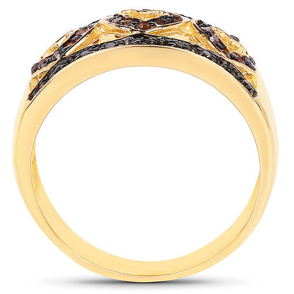 14K Yellow Gold Plated 0.32 Carat Genuine Black Diamond and Red Diamond .925 Sterling Silver Ring by Bids.com