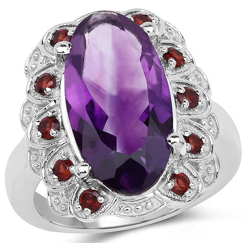 6.40 Carat Genuine Amethyst and Garnet .925 Sterling Silver Ring by Bids.com