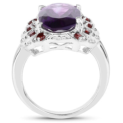 6.40 Carat Genuine Amethyst and Garnet .925 Sterling Silver Ring by Bids.com
