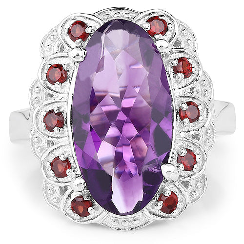6.40 Carat Genuine Amethyst and Garnet .925 Sterling Silver Ring by Bids.com