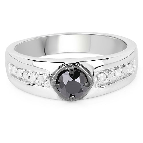 0.65 Carat Genuine Black Diamond and White Diamond .925 Sterling Silver Ring by Bids.com