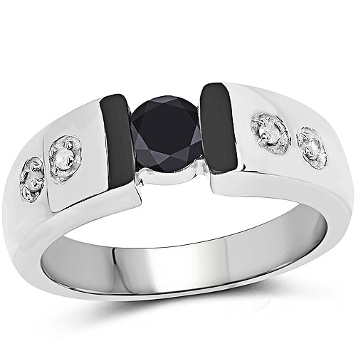0.56 Carat Genuine Black Diamond and White Diamond .925 Sterling Silver Ring by Bids.com