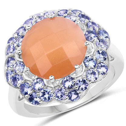 7.20 Carat Genuine Peach Moonstone and Tanzanite .925 Sterling Silver Ring by Bids.com