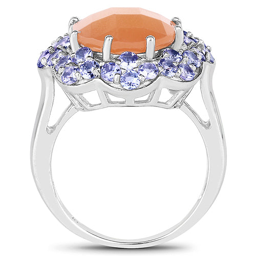 7.20 Carat Genuine Peach Moonstone and Tanzanite .925 Sterling Silver Ring by Bids.com