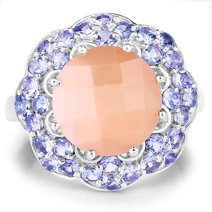 7.20 Carat Genuine Peach Moonstone and Tanzanite .925 Sterling Silver Ring by Bids.com