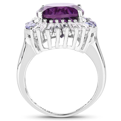 5.24 Carat Genuine Amethyst, Tanzanite &amp; White Topaz .925 Sterling Silver Ring by Bids.com