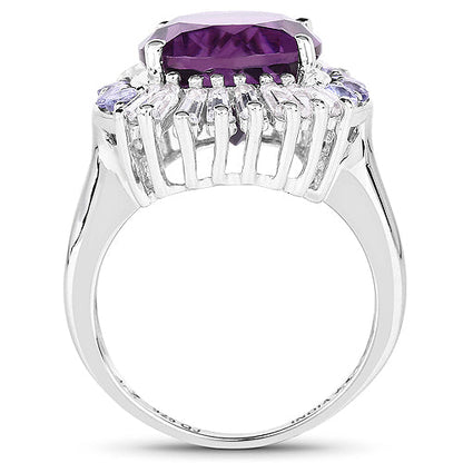 5.24 Carat Genuine Amethyst, Tanzanite &amp; White Topaz .925 Sterling Silver Ring by Bids.com