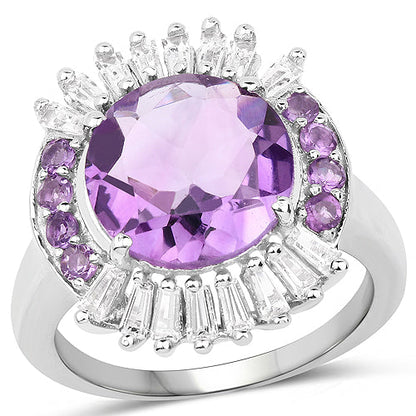 5.20 Carat Genuine Amethyst and White Topaz .925 Sterling Silver Ring by Bids.com