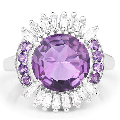 5.20 Carat Genuine Amethyst and White Topaz .925 Sterling Silver Ring by Bids.com