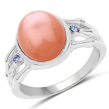 6.54 Carat Genuine Peach Moonstone and Tanzanite .925 Sterling Silver Ring by Bids.com