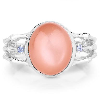6.54 Carat Genuine Peach Moonstone and Tanzanite .925 Sterling Silver Ring by Bids.com