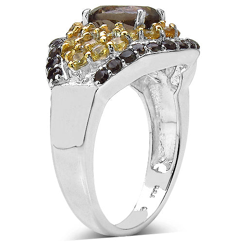 2.56 Carat Genuine Smoky Quartz &amp; Citrine .925 Sterling Silver Ring by Bids.com