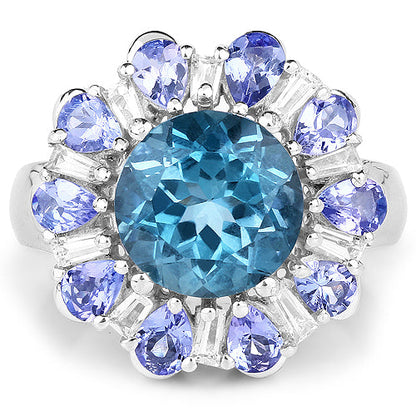6.19 Carat Genuine London Blue Topaz, Tanzanite &amp; White Topaz .925 Sterling Silver Ring by Bids.com
