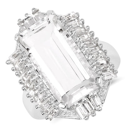 9.77 Carat Genuine Crystal Quartz &amp; White Topaz .925 Sterling Silver Ring by Bids.com
