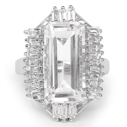 9.77 Carat Genuine Crystal Quartz &amp; White Topaz .925 Sterling Silver Ring by Bids.com