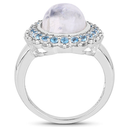 7.21 Carat Genuine White Rainbow Moonstone &amp; Swiss Blue Topaz .925 Sterling Silver Ring by Bids.com