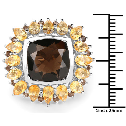 9.16 Carat Genuine Smoky Quartz &amp; Citrine .925 Sterling Silver Ring by Bids.com
