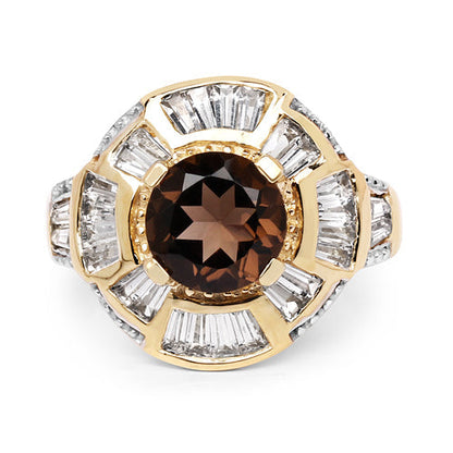 14K Yellow Gold Plated 4.18 Carat Genuine Smoky Quartz &amp; White Topaz .925 Sterling Silver Ring  DestGlow