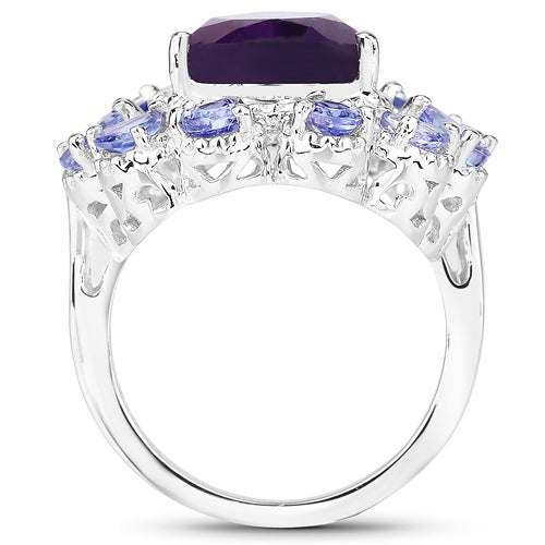 5.82 Carat Genuine Amethyst and Tanzanite .925 Sterling Silver Ring by Bids.com