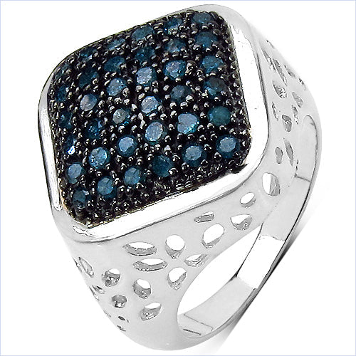 0.54 Carat Genuine Blue Diamond .925 Sterling Silver Ring by Bids.com