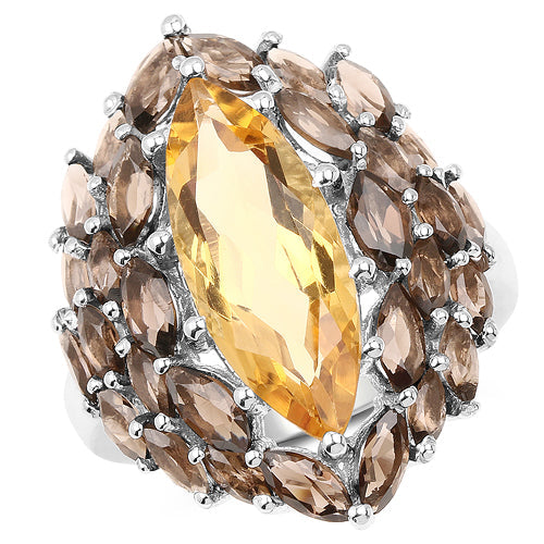 6.20 Carat Genuine Citrine &amp; Smoky Quartz .925 Sterling Silver Ring by Bids.com
