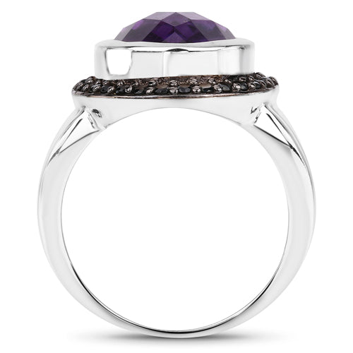 5.35 Carat Genuine Amethyst and Black Spinel .925 Sterling Silver Ring by Bids.com