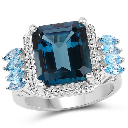 8.17 Carat Genuine London Blue Topaz and Swiss Blue Topaz .925 Sterling Silver Ring by Bids.com