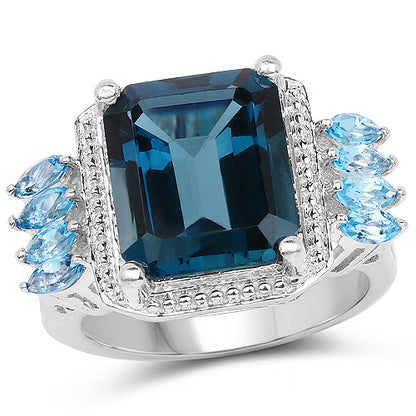 8.17 Carat Genuine London Blue Topaz and Swiss Blue Topaz .925 Sterling Silver Ring by Bids.com