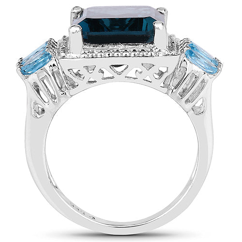 8.17 Carat Genuine London Blue Topaz and Swiss Blue Topaz .925 Sterling Silver Ring by Bids.com