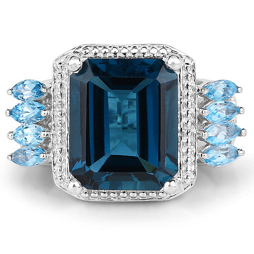 8.17 Carat Genuine London Blue Topaz and Swiss Blue Topaz .925 Sterling Silver Ring by Bids.com