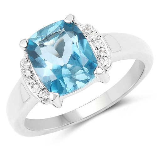 3.55 Carat Genuine London Blue Topaz &amp; White Topaz .925 Sterling Silver Ring by Bids.com