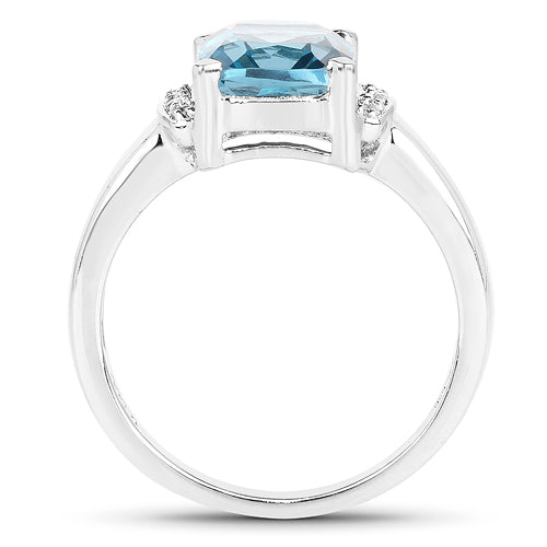 3.55 Carat Genuine London Blue Topaz &amp; White Topaz .925 Sterling Silver Ring by Bids.com