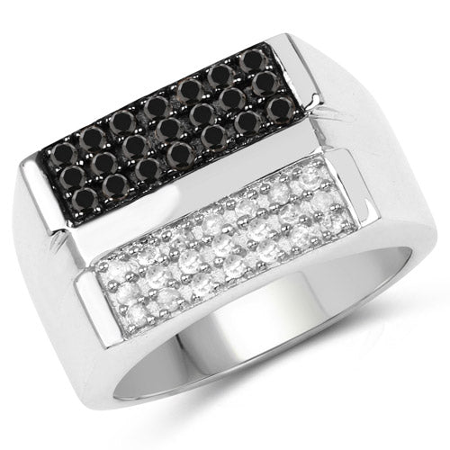 0.64 Carat Genuine Black Diamond and White Diamond .925 Sterling Silver Ring by Bids.com